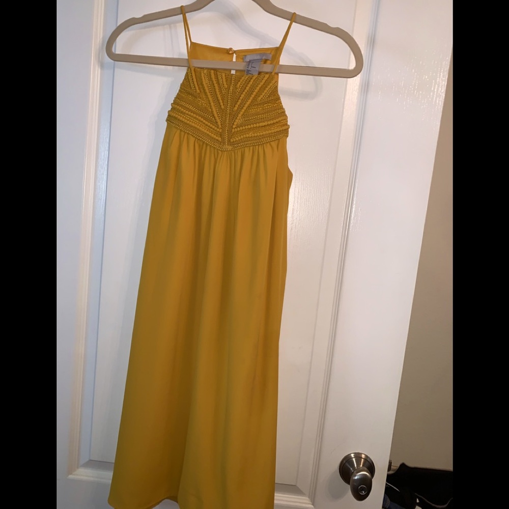 Mustard Yellow Tank Dress w/ Embroidered Design 4
